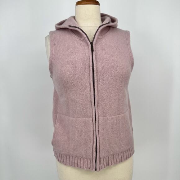 Weekend Max Mara Sweaters - Weekend Max Mara Hooded Wool Sweater Vest Cardigan Pink Full Zip Large READ